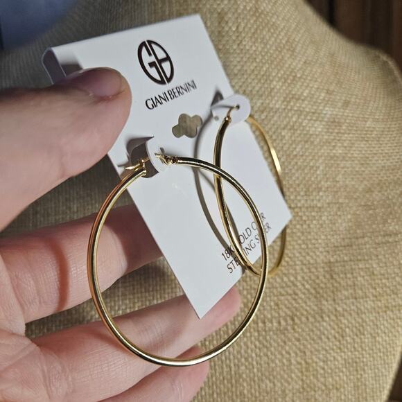 Giani Bernini Large Polished Hoop Earrings in 18k Gold Plated Sterling Silver - Picture 3 of 11